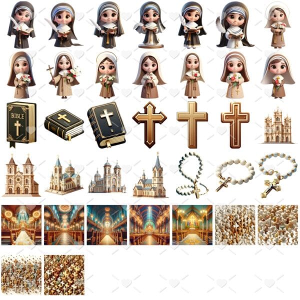 Ilustrações Santinhas Católicas Png Baby Fofo Kit Digital 3D