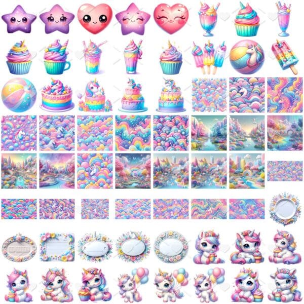 Ilustrações Unicórnios Aquarela Cute 3D Fofo Imagens Png