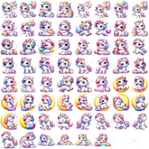 Ilustrações Unicórnios Aquarela Cute 3D Fofo Imagens Png