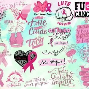 Kit Arquivos Lettering Frases Outubro Rosa Mulher Png