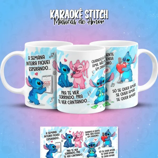 Kit Arte para Caneca Tema Karaoke com Stitch