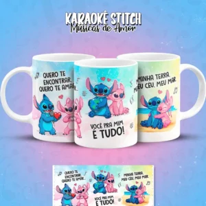 Kit Arte para Caneca Tema Karaoke com Stitch