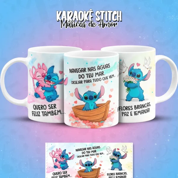 Kit Arte para Caneca Tema Karaoke com Stitch
