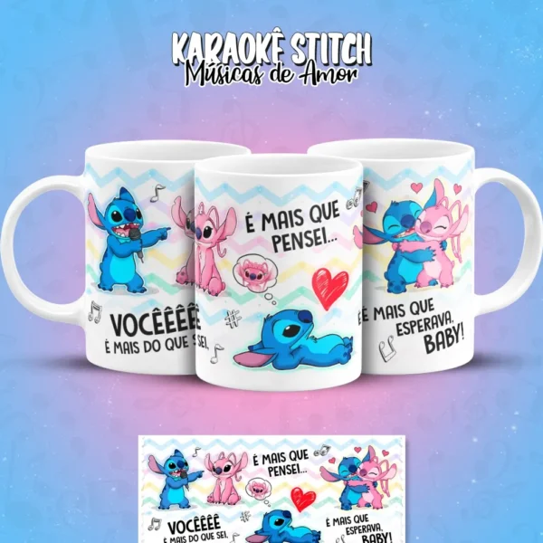 Kit Arte para Caneca Tema Karaoke com Stitch