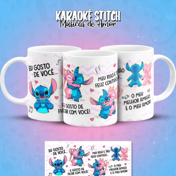 Kit Arte para Caneca Tema Karaoke com Stitch
