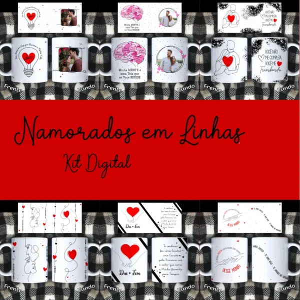 Kit Arte para Canecas: Dia dos Namorados - Design de Linhas