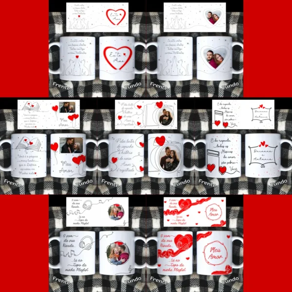 Kit Arte para Canecas: Dia dos Namorados - Design de Linhas