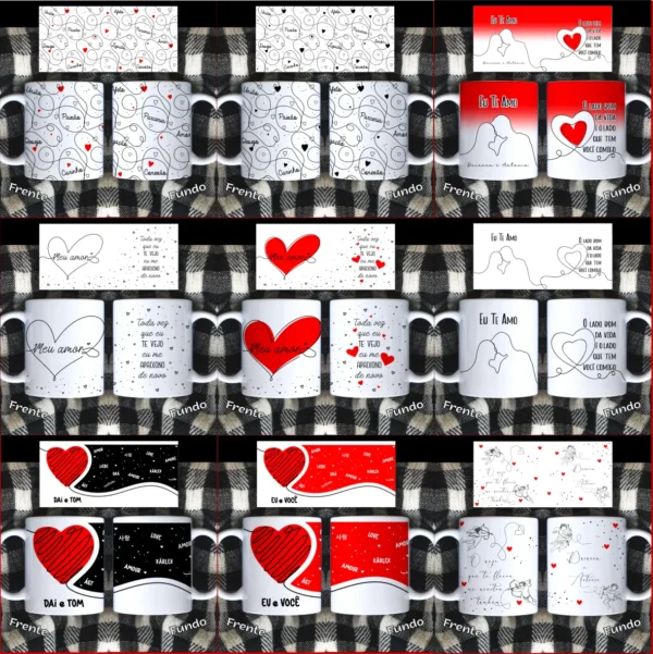 Kit Arte para Canecas: Dia dos Namorados - Design de Linhas