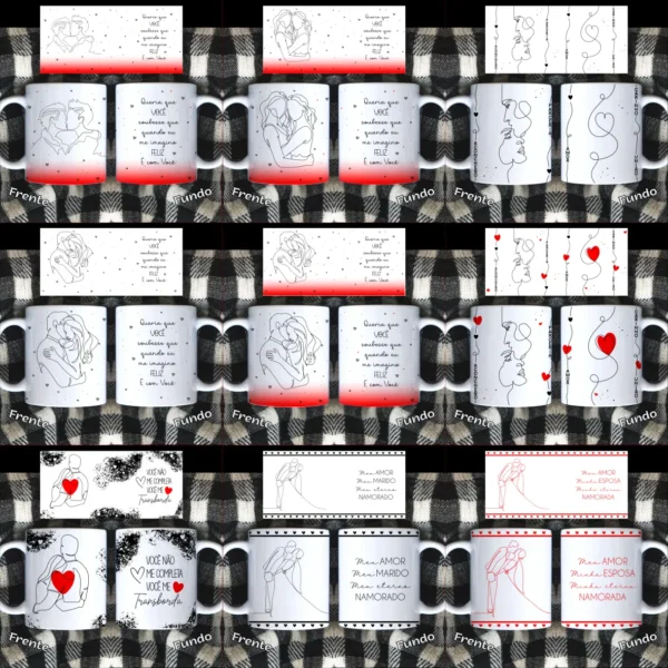 Kit Arte para Canecas: Dia dos Namorados - Design de Linhas