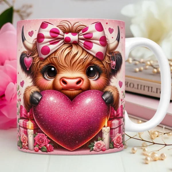 Kit Artes 3D para Caneca de Dia dos Namorados Vaquinhas Love