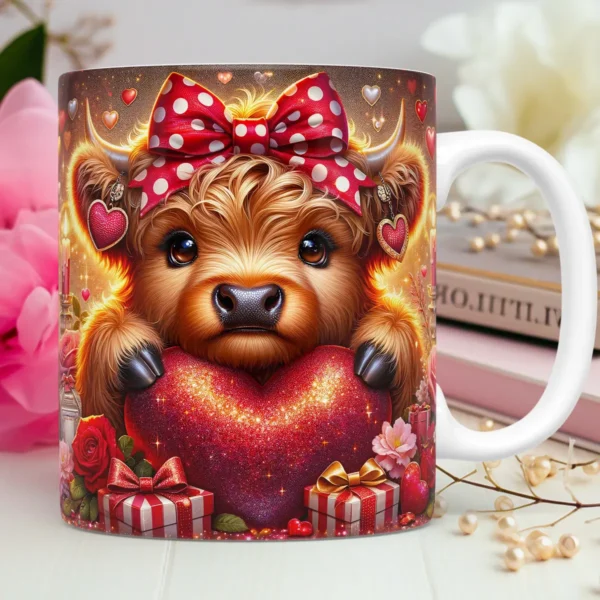 Kit Artes 3D para Caneca de Dia dos Namorados Vaquinhas Love