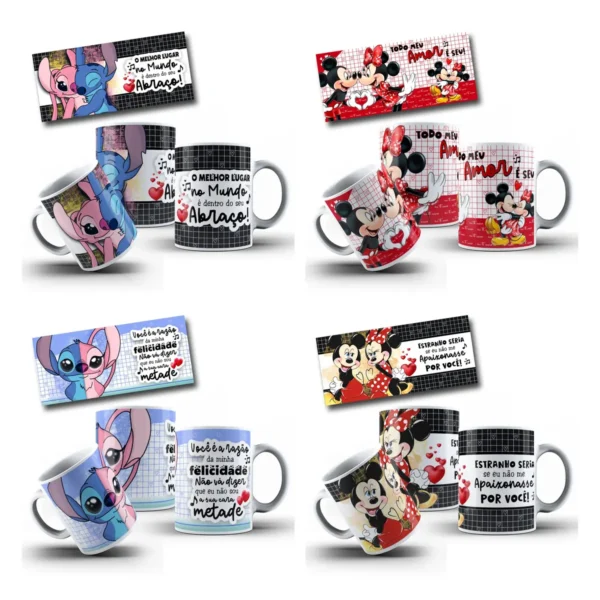 Kit Artes Digitais Disney para Canecas - Dia dos Namorados