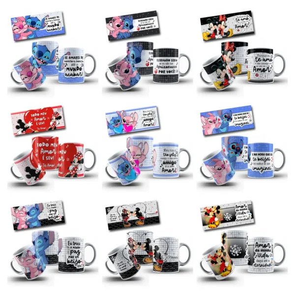 Kit Artes Digitais Disney para Canecas - Dia dos Namorados