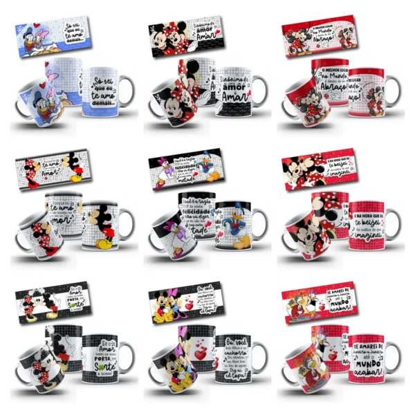 Kit Artes Digitais Disney para Canecas - Dia dos Namorados