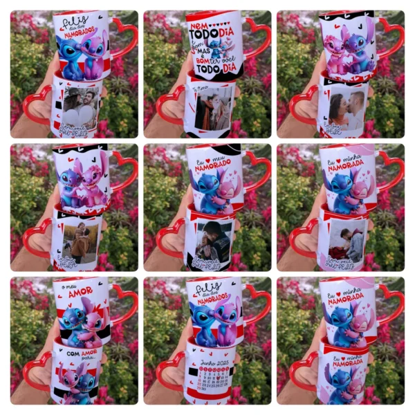 Kit Artes Digitais Stitch para Caneca Dia dos Namorados
