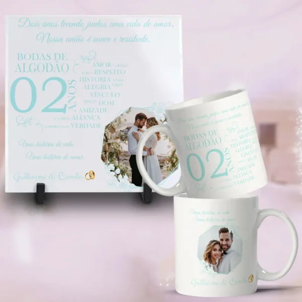 Kit Artes Editáveis para Canecas - Bodas de Casamento