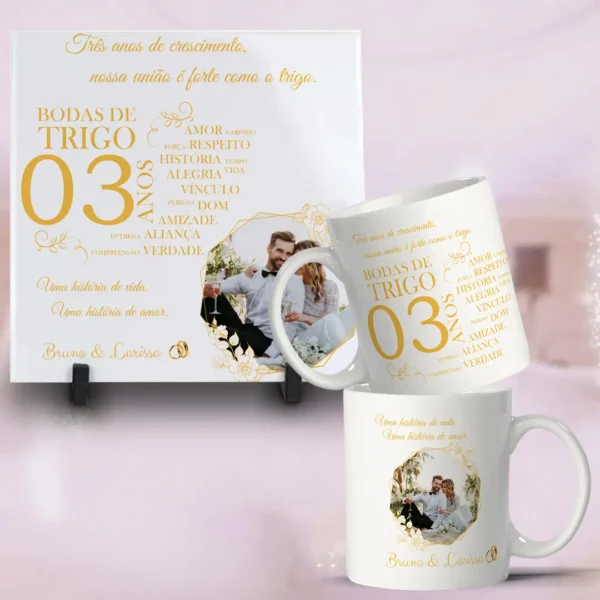 Kit Artes Editáveis para Canecas - Bodas de Casamento