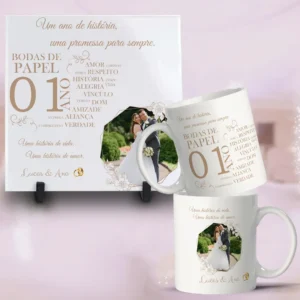 Kit Artes Editáveis para Canecas - Bodas de Casamento