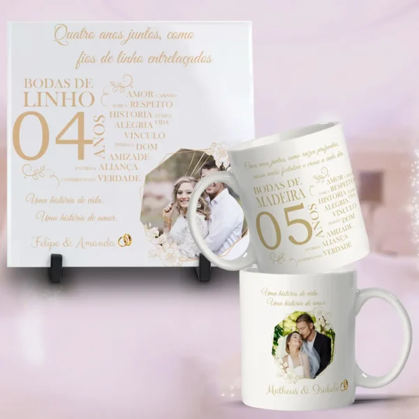 Kit Artes Editáveis para Canecas - Bodas de Casamento