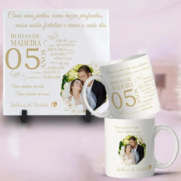 Kit Artes Editáveis para Canecas - Bodas de Casamento