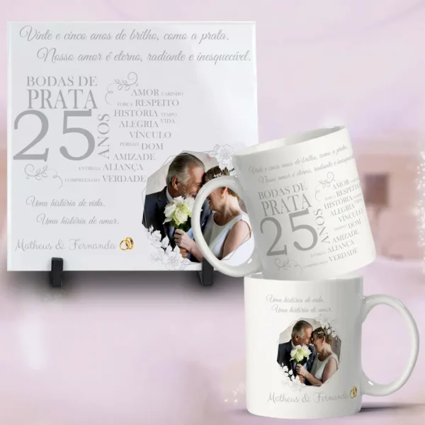 Kit Artes Editáveis para Canecas - Bodas de Casamento