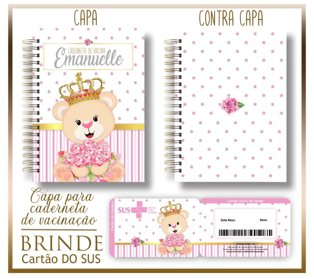 Kit Capa e Cartão Sus Ursinha Princesa 1 Kit Capa e Cartão Sus Ursinha Princesa