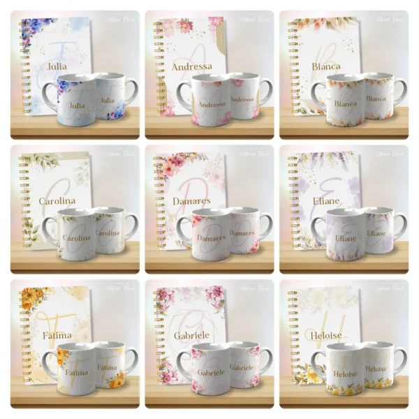 Kit com 53 Designs de Caneca - Alfabeto Floral Editável