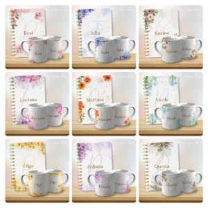 Kit com 53 Designs de Caneca - Alfabeto Floral Editável