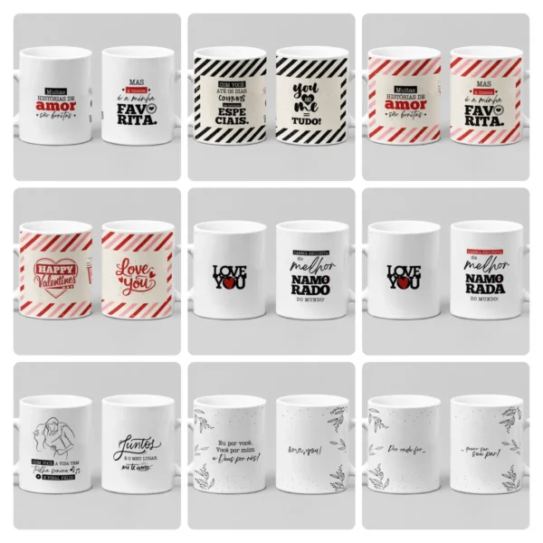 Kit de Artes para Canecas - Dia dos Namorados em PDF
