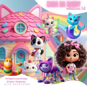 Kit Digital A Casa Mágica da Gabby 3D Cute Ilustrações Png