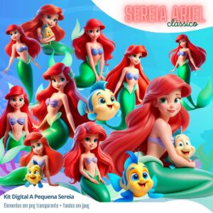 Kit Digital A Pequena Sereia Ariel 3D Princesa Disney Png