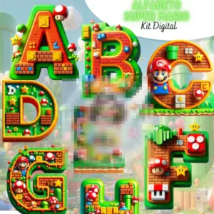 Kit Digital Alfabeto Super Mario 3D PNG para Personalizar