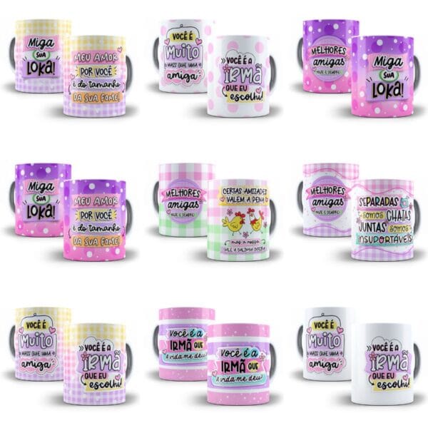 Kit Digital Amizade Amiga Irmã Caneca Balinha Porta Lixa