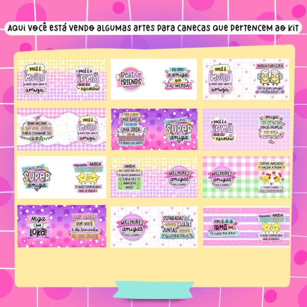 Kit Digital Amizade Amiga Irmã Caneca Balinha Porta Lixa