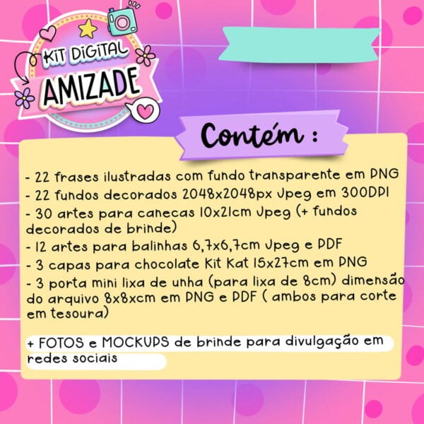 Kit Digital Amizade Amiga Irmã Caneca Balinha Porta Lixa