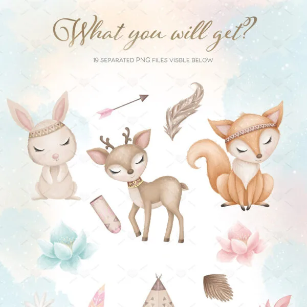 Kit Digital Animais Boho Boêmios Vintage Bosque Encantado