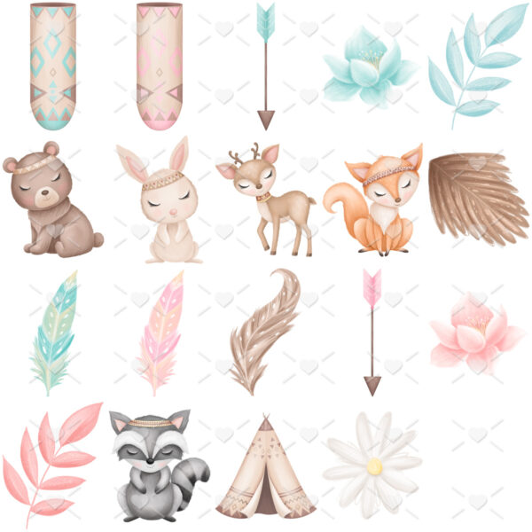 Kit Digital Animais Boho Boêmios Vintage Bosque Encantado