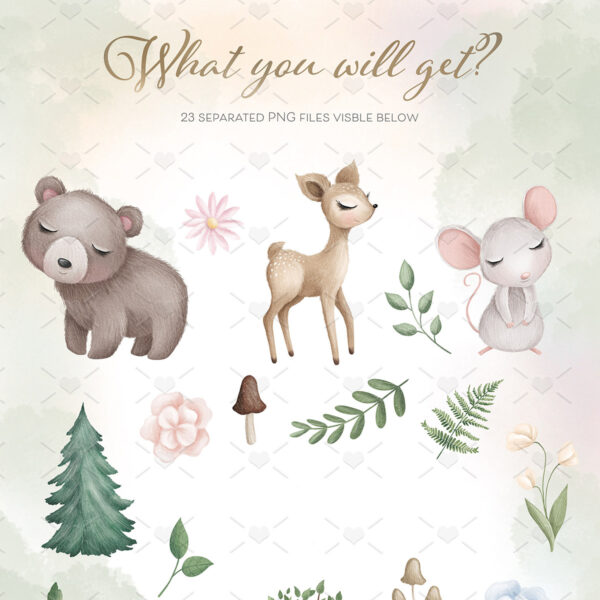 Kit Digital Animais da Floresta Fofo Cute Bebês Urso Raposa