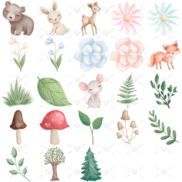 Kit Digital Animais da Floresta Fofo Cute Bebês Urso Raposa