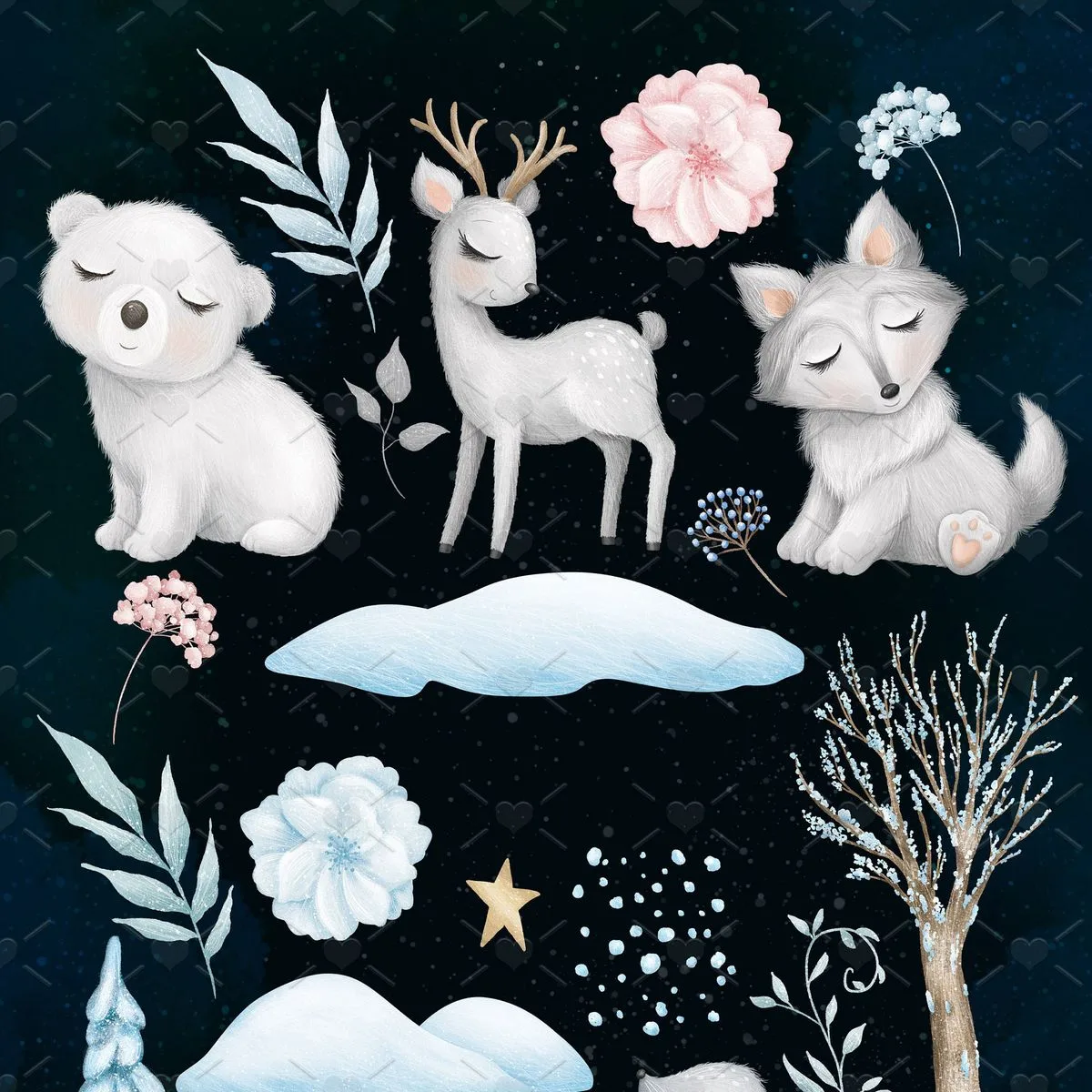 Kit Digital Animais Fofos Do Artico Cute Urso Foca Pinguim 2