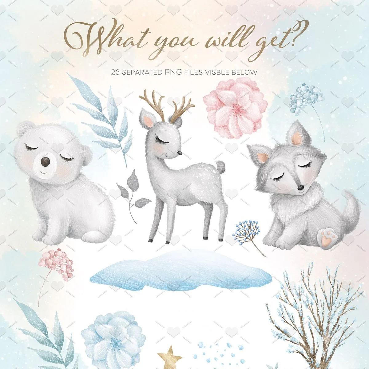 Kit Digital Animais Fofos Do Artico Cute Urso Foca Pinguim 5