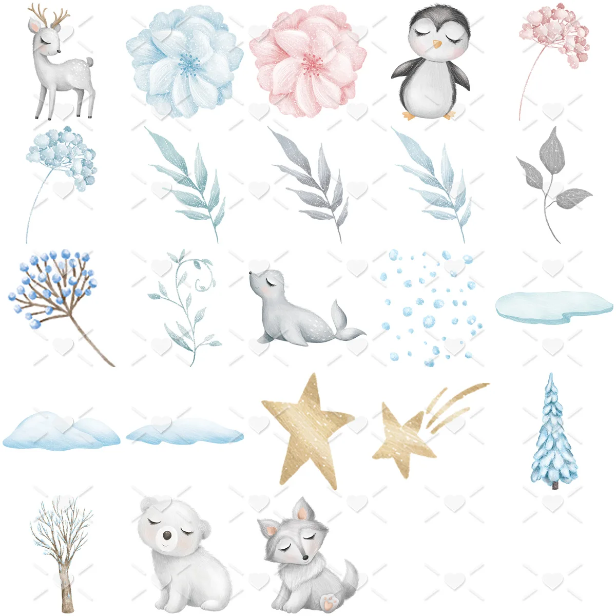 Kit Digital Animais Fofos do Ártico Cute Urso Foca Pinguim - Imagem 6