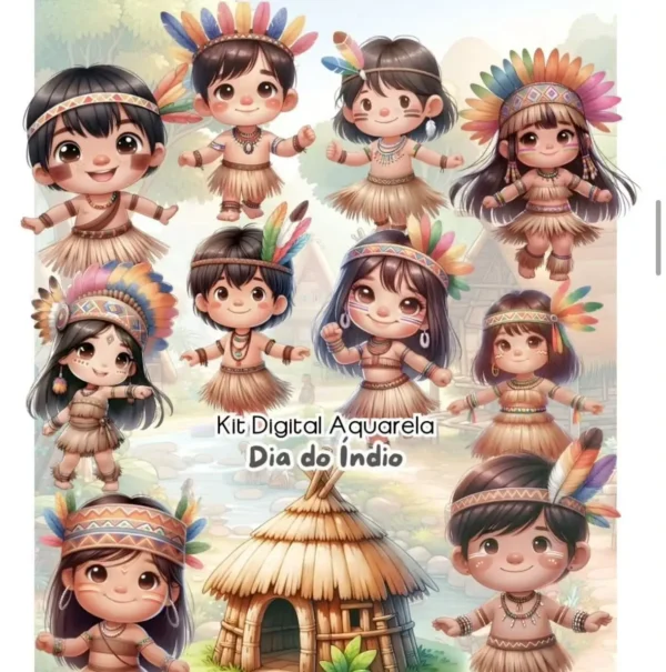 Kit Digital Aquarela Dia do Índio – Arquivos PNG