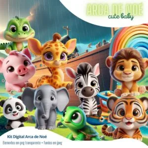 Kit Digital Arca de Noé Png Animais História Bíblica Cute