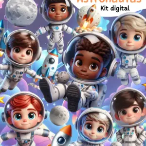 Kit Digital Astronauta 3D - Arte PNG para Festas