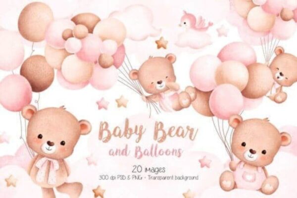 Kit Digital Baby Bear Girl Png