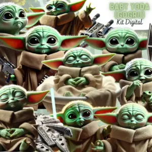 Kit Digital Baby Yoda Grogu 3D PNG para Personalizados