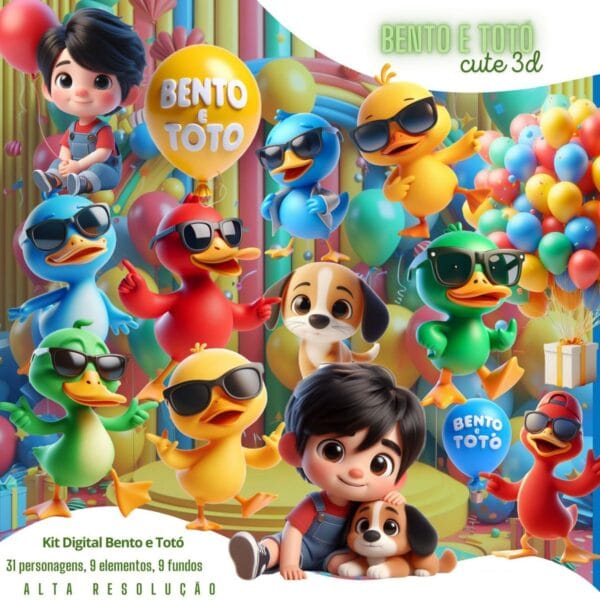 Kit Digital Bento e Totó Cliparts Bebê e Cachorrinho Amigos