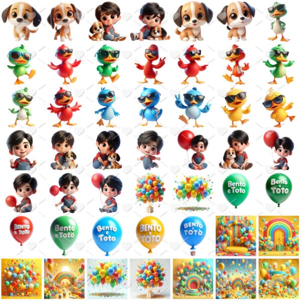 Kit Digital Bento e Totó Cliparts Bebê e Cachorrinho Amigos