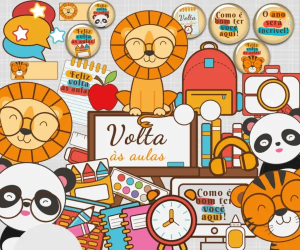 Kit Digital Bichos Para Volta As Aulas Em Png 2